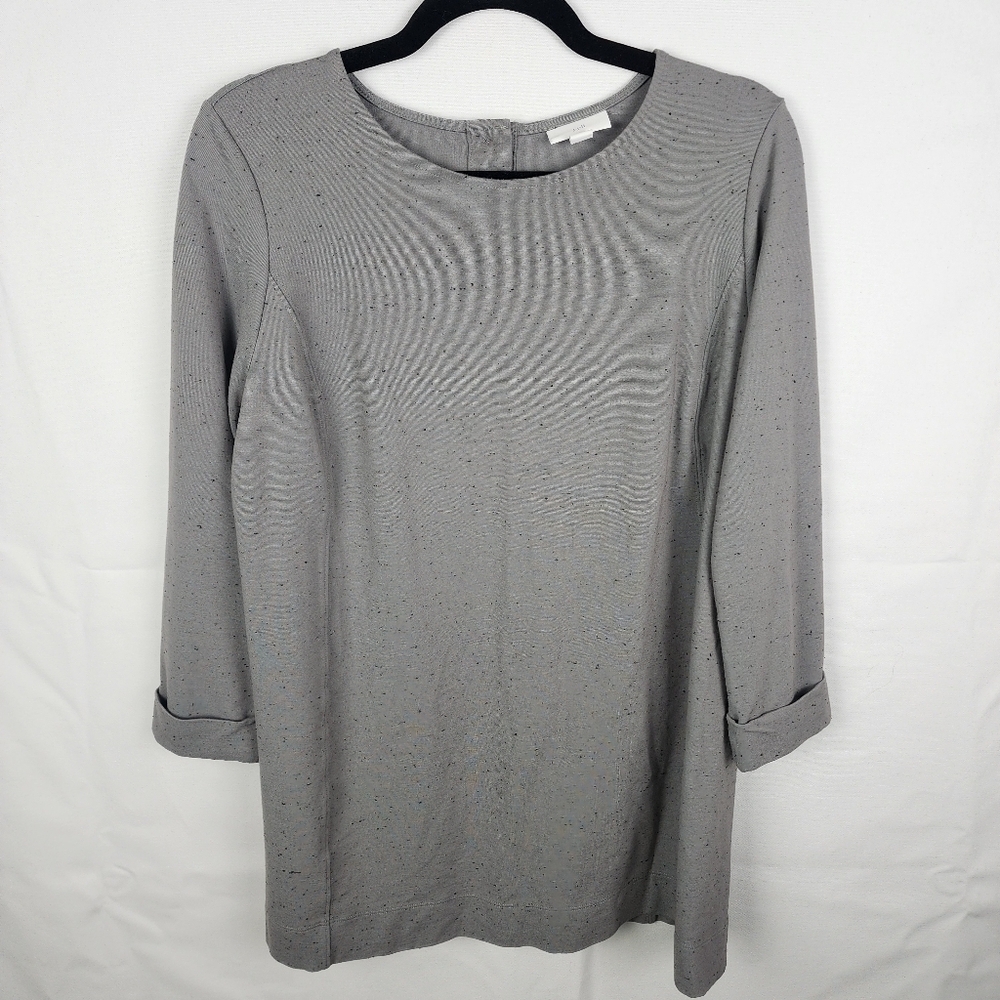 J. Jill Women's Size Medium Gray Splattered Speckled Ponte Knit Long‎ Tunic Top